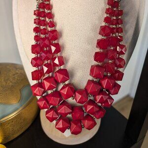 Charming Charlie Red Geometric Spikes Necklace